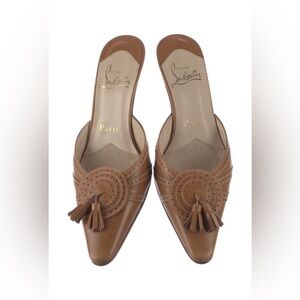 Vintage Christian Louboutin Kitten Heels Mules Leather Tassel 36.5 Pointed Toe